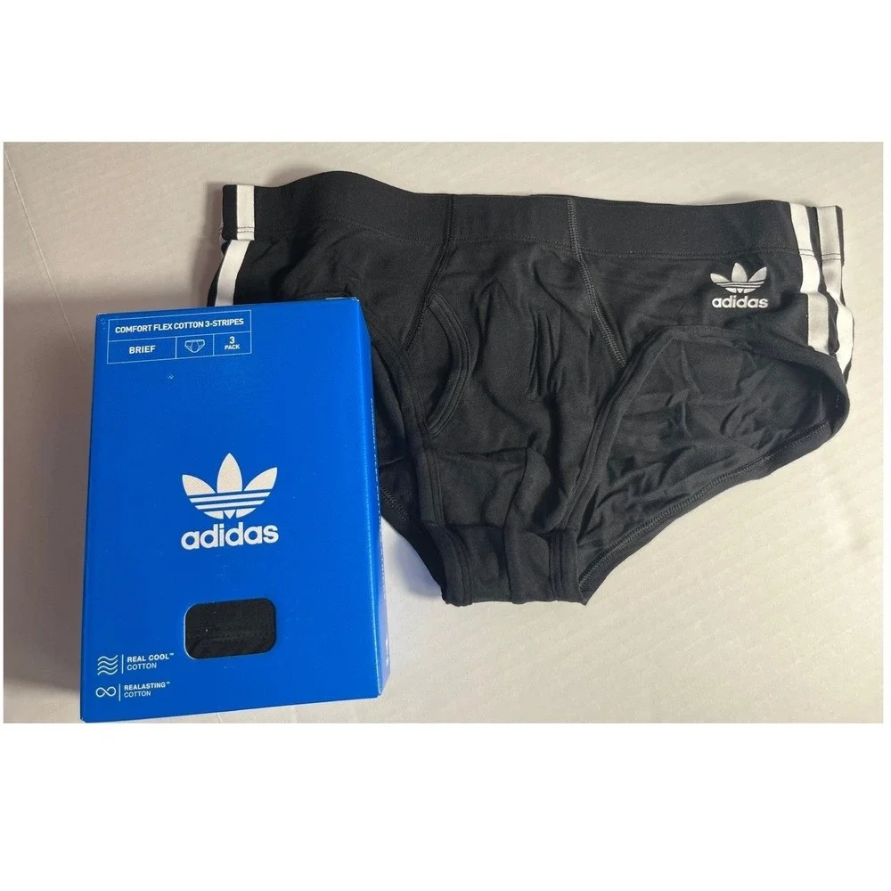 Adidas 3 Pack Comfort Flex Cotton 3 Stripes Briefs Black Size Large 36-38